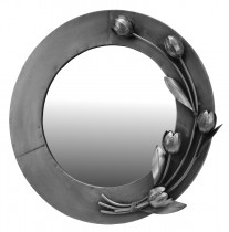 LUSTRO OKRĄGŁE W METALOWEJ RAMIE Z TULIPANAMI, SREBRNE; WLR9550