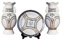 KOMPLET GLAMOUR Z PORCELANY; DWA WAZONY+TALERZ Q 6A21A 14"C857&12"C57